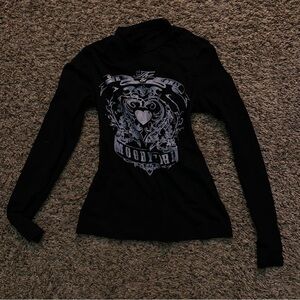 Black Graphic Long Sleeve Top
